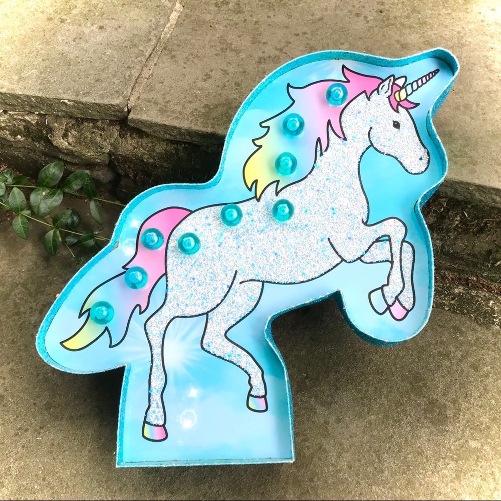 Unicorn Marquee LED Light Blue White Pink Glitter Hanging Wall Art by Justice - Picture 2 of 16